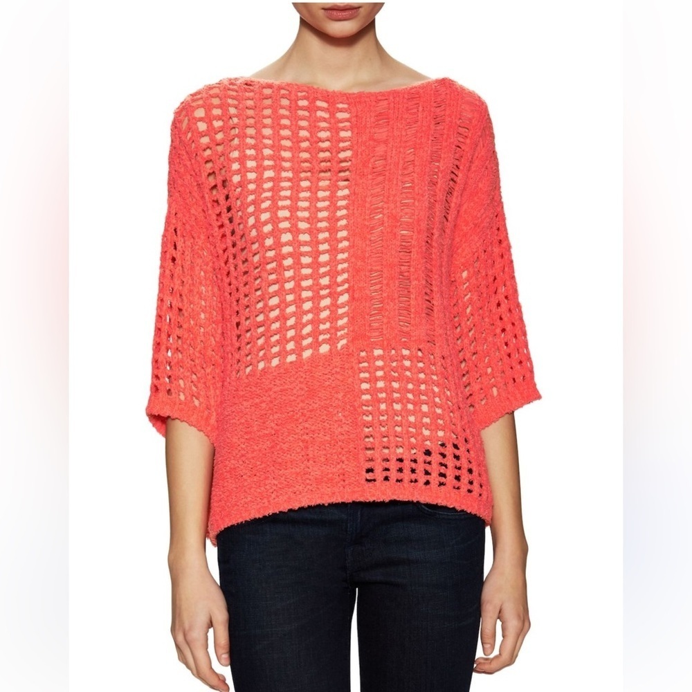 Leo & Sage Orange Knit Women's Sweater Patchwork women S see through cover up